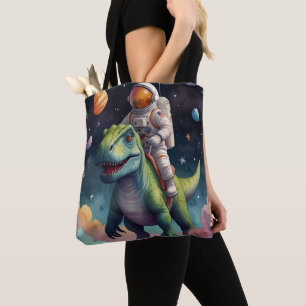 Astronaut on Dino in space Tote Bag