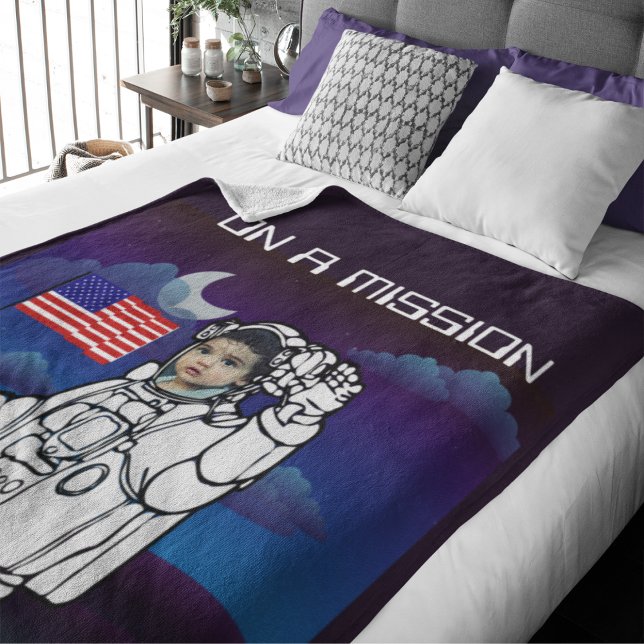 Astronaut On Moon Outer Space Boy Birthday Fleece Blanket (Creator Uploaded)