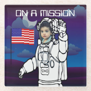 Astronaut On Moon Outer Space Boy Birthday Glass Coaster