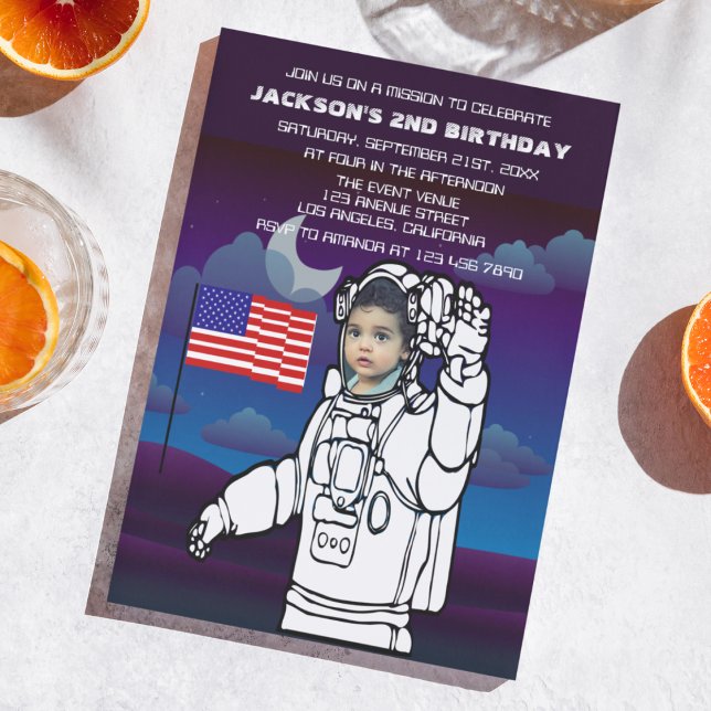 Astronaut On Moon Outer Space Boy Birthday Invitation (Creator Uploaded)