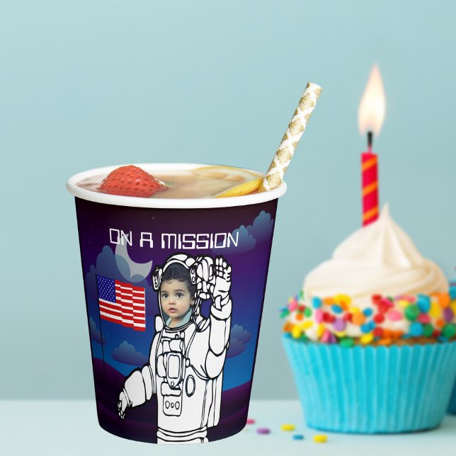 Astronaut On Moon Outer Space Boy Birthday Paper Cups (Creator Uploaded)