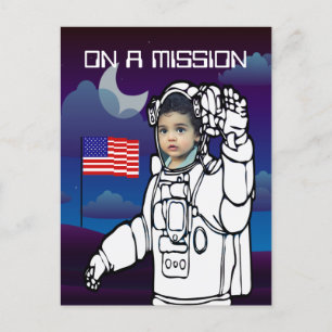 Astronaut On Moon Outer Space Boy Birthday Postcard
