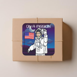 Astronaut On Moon Outer Space Boy Birthday Square Sticker