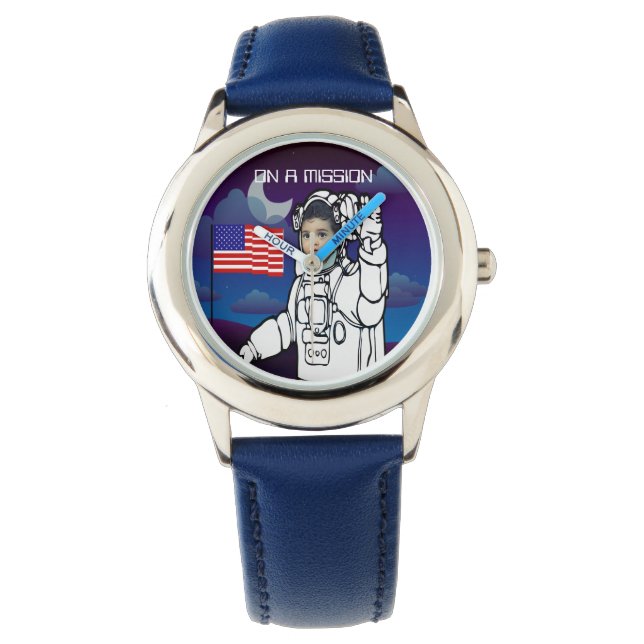 Astronaut On Moon Outer Space Boy Birthday Watch (Front)