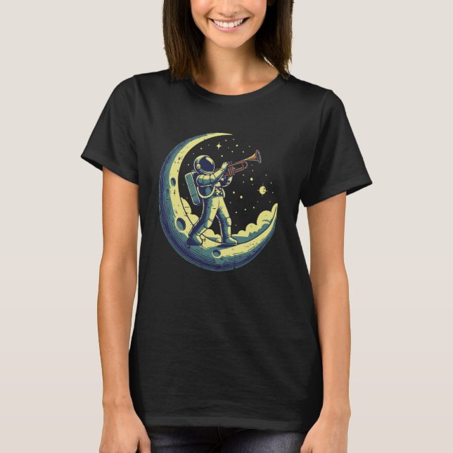 Astronaut On Moon Trumpet Funny Space Music Men Bo T-Shirt (Front)