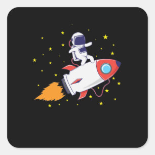 Astronaut on rocket square sticker