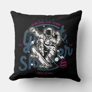 Astronaut on Skateboard   Surfing the Stars Cushion