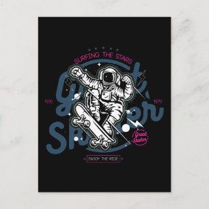 Astronaut on Skateboard Surfing the Stars Postcard