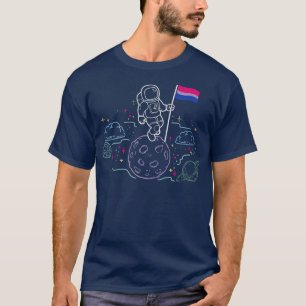 Astronaut on the Moon holding Biseual Flag in the T-Shirt