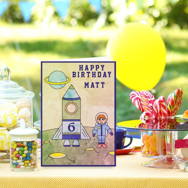 Astronaut on the Moon in Space Cute Happy Birthday Card (Creator Uploaded)