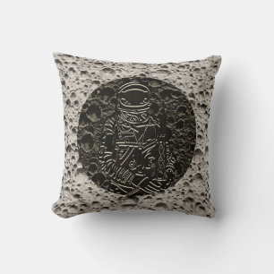 Astronaut on the Moon Space Black & Grey Cushion