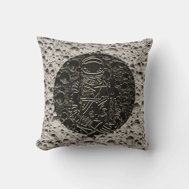 Astronaut on the Moon Space Black & Grey Cushion (Front)