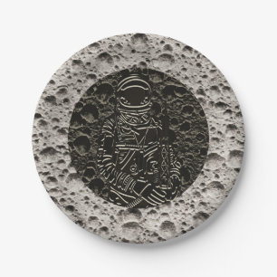 Astronaut on the Moon Space Black & Grey Paper Plate