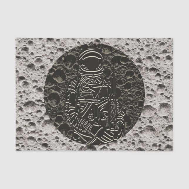 Astronaut on the Moon Space Black & Grey Tissue Paper (Front)