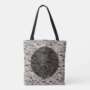 Astronaut on the Moon Space Black & Grey Tote Bag