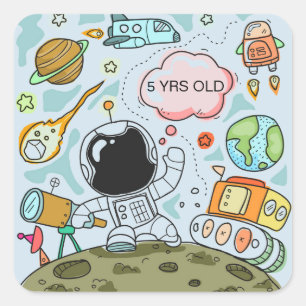 Astronaut On The Moon With Space Ship And Asteroid Square Sticker