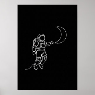 astronaut one line art continuous poster
