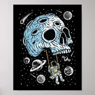 Astronaut Outer Space Art Drawing Skull Moon Galax Poster