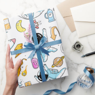 Astronaut Outer Space Baby Boy Wrapping Paper
