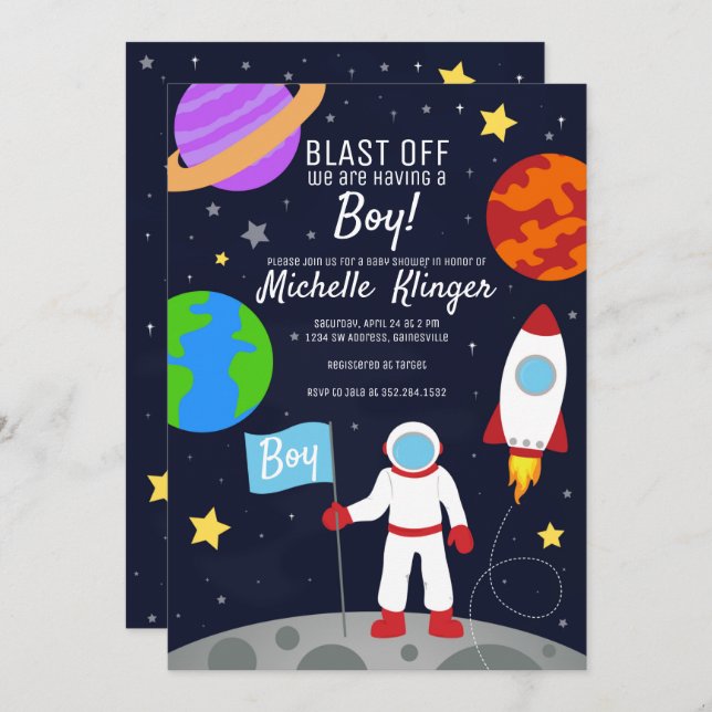 Astronaut Outer Space Baby Shower Invitation (Front/Back)