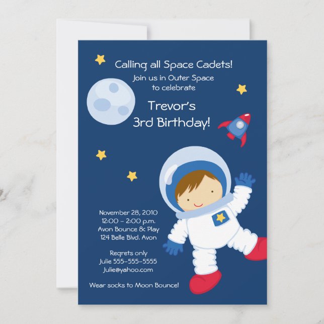 Astronaut OUTER SPACE Birthday Invitation (Front)