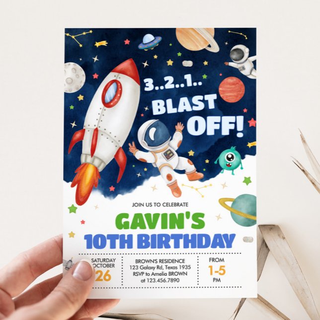 Astronaut Outer Space Birthday Party Invitation (Astronaut Outer Space Blast Off Birthday Party Invitation)