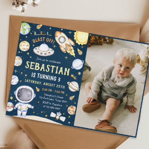 Astronaut Outer Space Birthday Party Photo Invitation