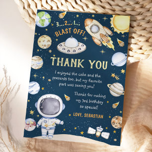 Astronaut Outer Space Birthday Party Thank You Card