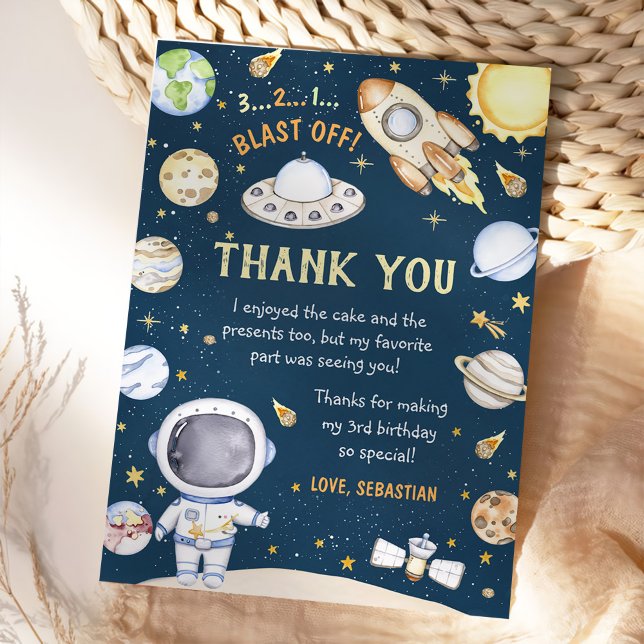 Astronaut Outer Space Birthday Party Thank You Card (Creator Uploaded)
