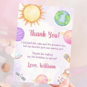 Astronaut Outer Space Birthday Thank You Card