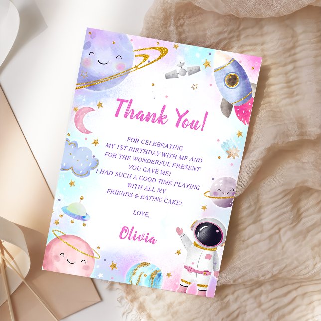 Astronaut Outer Space Birthday Thank You Card (Creator Uploaded)