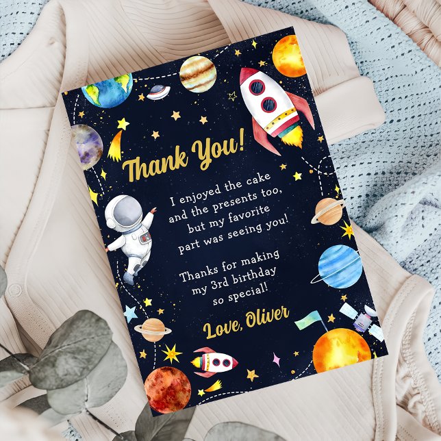 Astronaut Outer Space Birthday Thank You Card (Creator Uploaded)