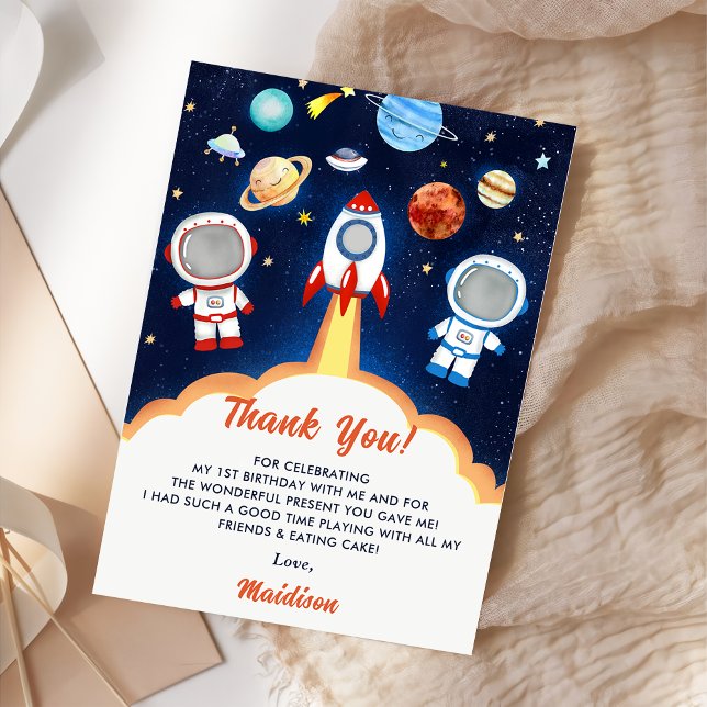  Astronaut Outer Space Birthday Thank You Card (Creator Uploaded)