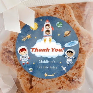 Astronaut Outer Space Birthday Thank You Classic Round Sticker