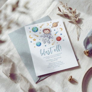 Astronaut Outer Space Blast Off Birthday Party Invitation