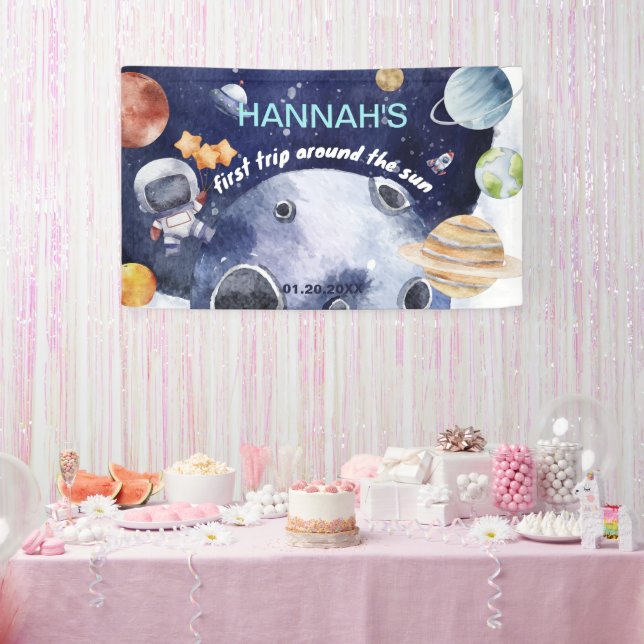 Astronaut Outer Space Boy 1st Birthday Party Banner (Party)