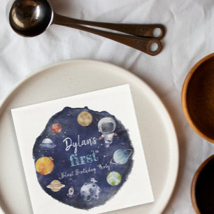 Astronaut Outer Space Boy 1st Birthday Party Napkin