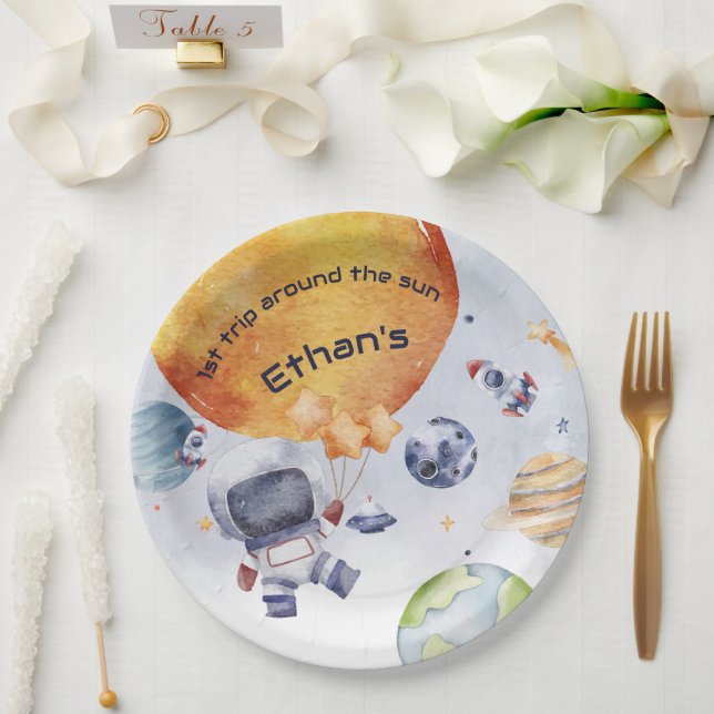 Astronaut Outer Space Boy 1st Birthday Party Paper Plate (Wedding)