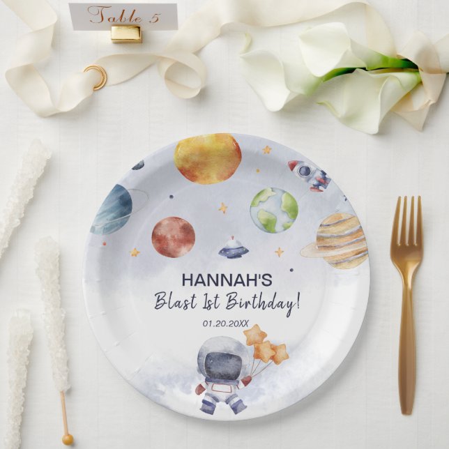 Astronaut Outer Space Boy 1st Birthday Party Paper Plate (Wedding)