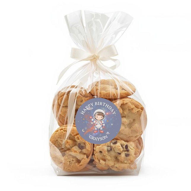 Astronaut Outer Space Boy Birthday Classic Round Sticker (Creator Uploaded)