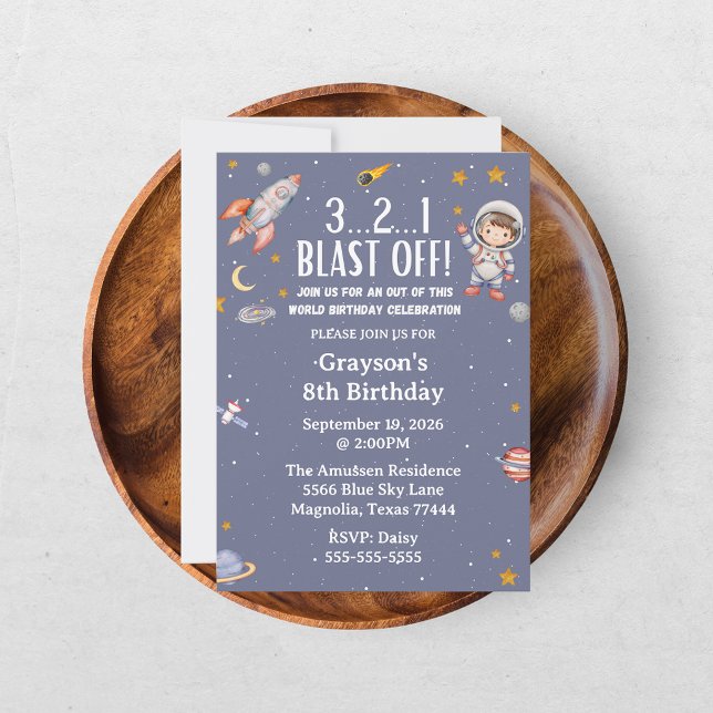 Astronaut Outer Space Boy Birthday Invitation (Creator Uploaded)