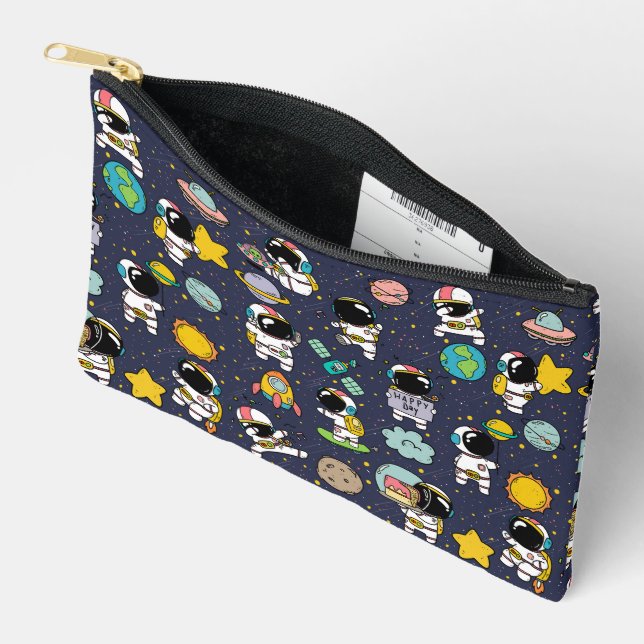 Astronaut Outer Space Cartoon  Accessory Pouch (Open)