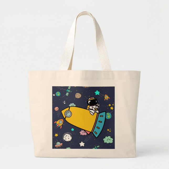 Astronaut Outer Space Cartoon  Large Tote Bag (Front)