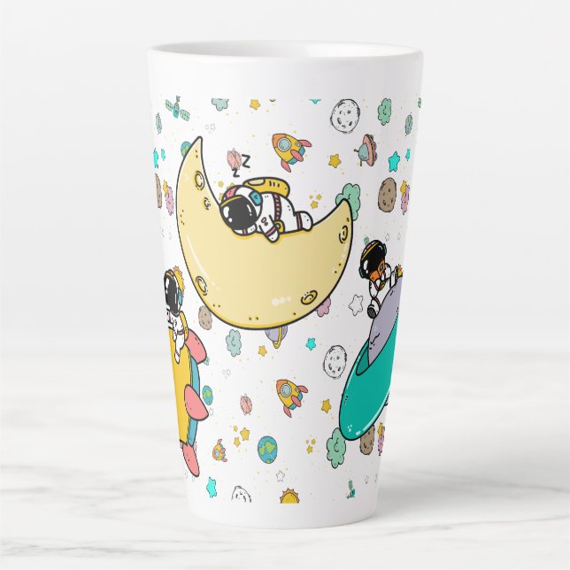 Astronaut Outer Space Cartoon  Latte Mug (Front)