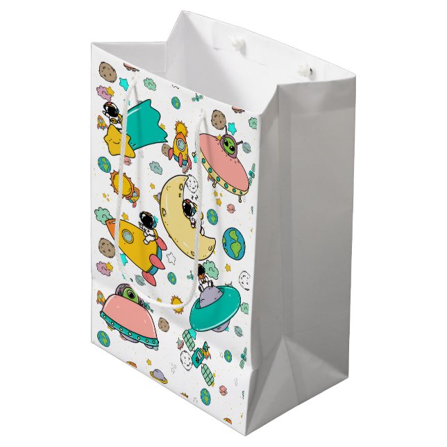 Astronaut Outer Space Cartoon  Medium Gift Bag (Front Angled)
