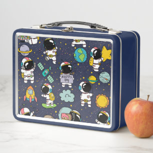 Astronaut Outer Space Cartoon  Metal Lunch Box