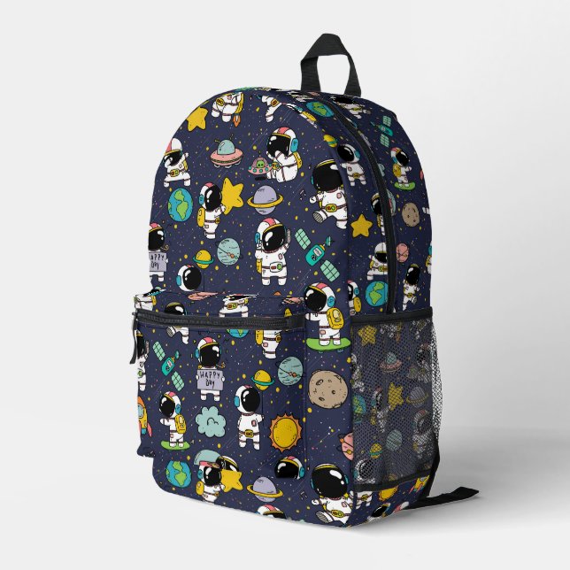 Astronaut Outer Space Cartoon  Printed Backpack (Back Corner Right)