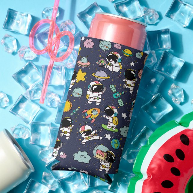 Astronaut Outer Space Cartoon  Seltzer Can Cooler (In Situ Summer)