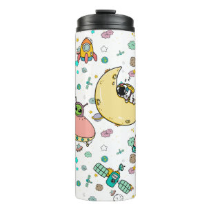 Astronaut Outer Space Cartoon Thermal Tumbler