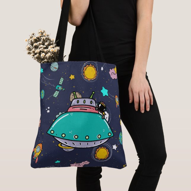 Astronaut Outer Space Cartoon  Tote Bag (Close Up)